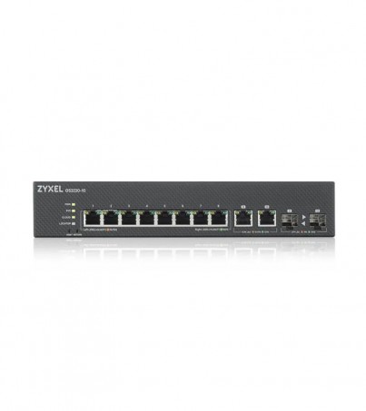 Zyxel 8-port รุ่น GS2220-10 GbE L2 Switch with 2 combo (SFP/RJ-45) GbE Uplink (Desktop size with rackmount kit)