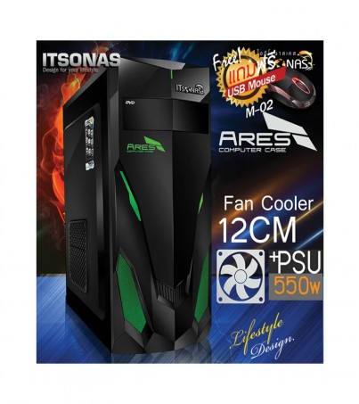 ATX Case ITSONAS Ares (Black/Green) (By SuperTStore)