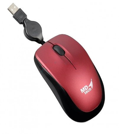 USB Optical Mouse MD-TECH (LX-19) Red/Black (เก็บสาย) (By SuperTStore)