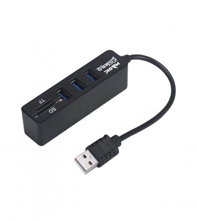 3 Port USB HUB v2.0 + Card Reader MAGIC TECH MT-18 (Black)(By SuperTStore) 