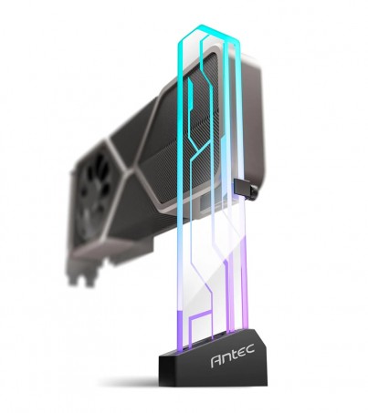 ANTEC RGB GPU SUPPORT BRACKET TEMPERED GLASS BLACK 5V 3PIN RGB CONNECTOR [SUPPORT GRAPHICS CARD & ENRICH CHASSIS] : AT-GPUH-ARGB-TG-BK