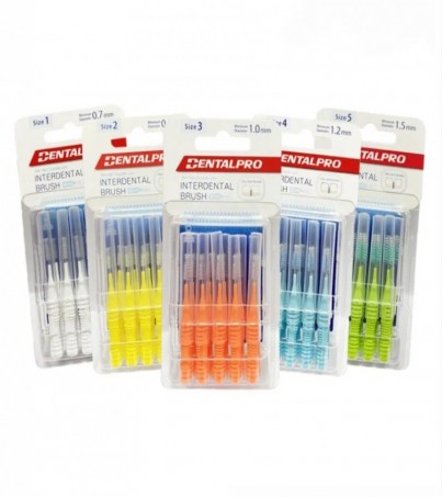 Dentalpro INTERDENTAL BRUSH I-SHAPED SIZE 1-SIZE 5 แพ็คละ 10 ชิ้น คละสี แปรงซอกฟัน ด้ามตรง ขนทรงกรวย