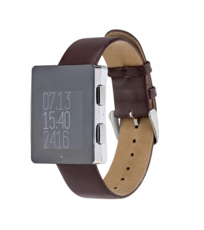 Wellograph Silver Satin - Brown Leather Strap