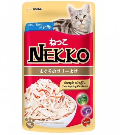 Nekko อาหารเปียกแบบซองสำหรับแมว รสทูน่า+ปูอัด ในเยลลี่ / 6 ซอง