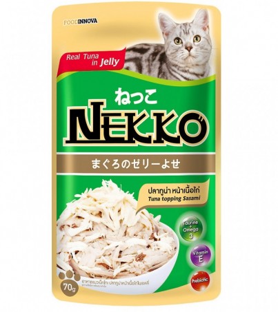 Nekko อาหารเปียกแบบซองสำหรับแมว รสทูน่า+เนื้อไก่ ในเยลลี่ / 6 ซอง
