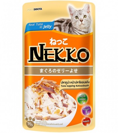 Nekko อาหารเปียกแบบซองสำหรับแมว รสทูน่า+ปลาโออบแห้ง ในเยลลี่ / 6 ซอง