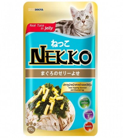 Nekko อาหารเปียกแบบซองสำหรับแมว รสทูน่า+สาหร่ายและไข่ตุ๋น ในเยลลี่ / 6 ซอง