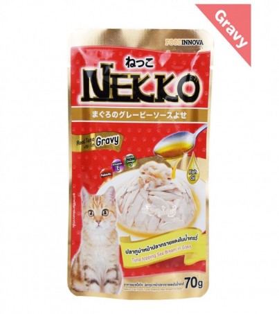 Nekko อาหารเปียกแบบซองสำหรับแมว รสทูน่า+หน้าปลาทรายแดง ในน้ำเกรวี่ / 6 ซอง