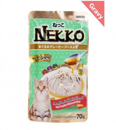 Nekko อาหารเปียกแบบซองสำหรับแมว รสทูน่า+ไก่ ในน้ำเกรวี่ / 6 ซอง