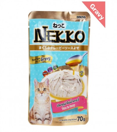 Nekko อาหารเปียกแบบซองสำหรับแมว รสทูน่า ในน้ำเกรวี่ / 6 ซอง