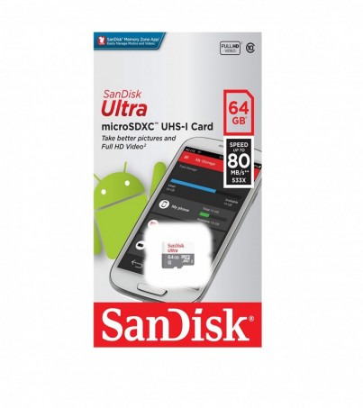 SANDISK Micro SD 64GB Class 10 SanDisk ULTRA 80 MB/s (SDSQUNS_064G_GN3MN)