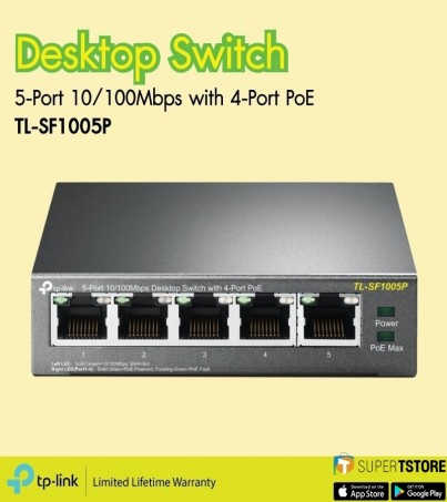 TP-Link TL-SF1005P 5-Port 10/100Mbps Desktop Switch with 4-Port PoE 