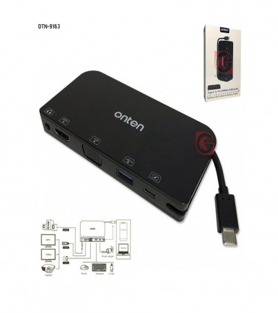 ONTEN 9163  TYPE C TO HDMI +VGA + USB 3.0 +AUDIO +PD CHARGER 